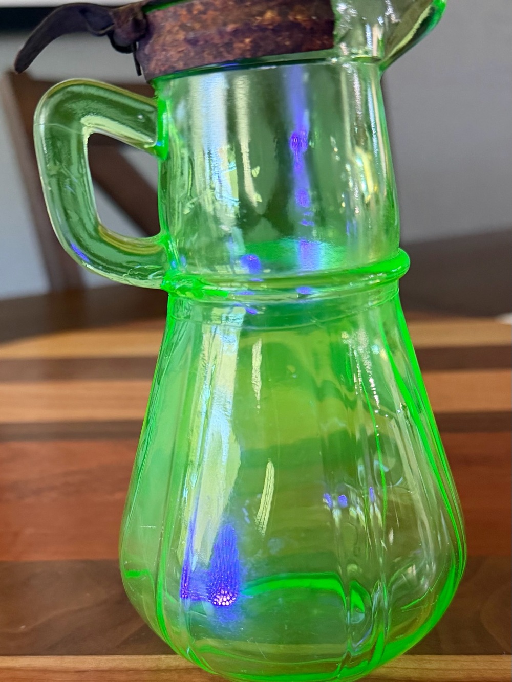 Hazel Atlas Green Glass Uranium Syrup Pitcher